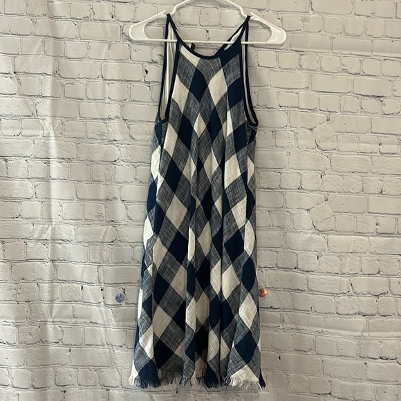 cloth & stone Dresses & Skirts - Cloth & Stone Blue/White Checkered Raw Hem Linen Blend Strappy Dress SZ Small